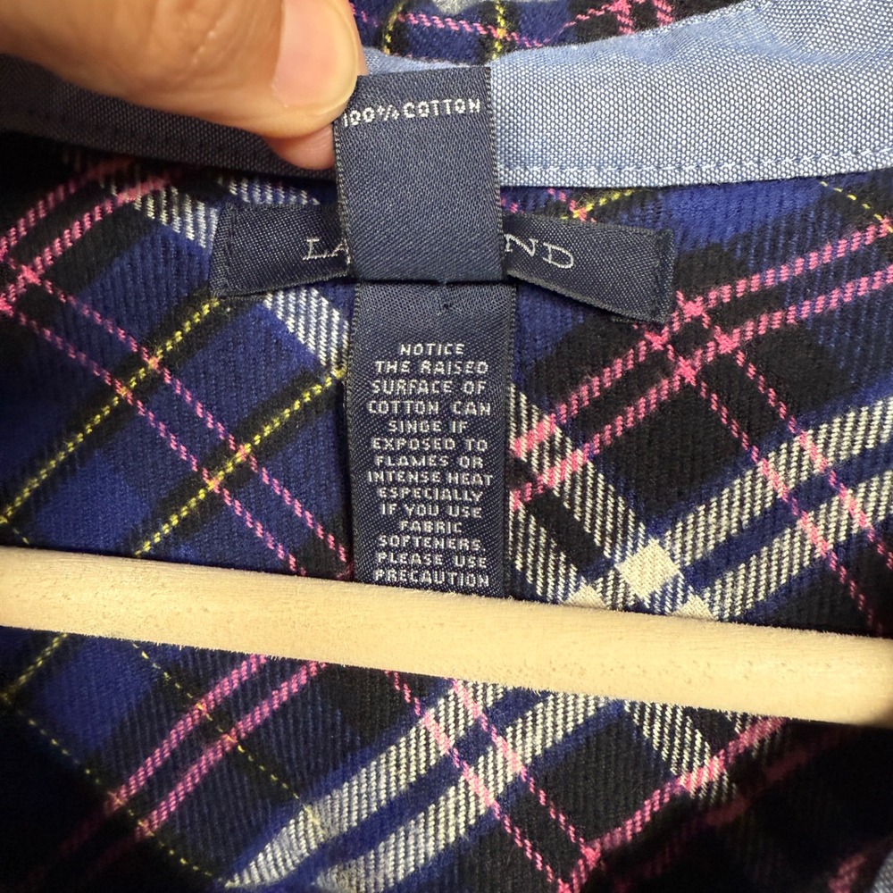 Lands' End Womens Plus Size 2X Shirt Navy Red Plaid Windowpane Cotton Button Up - Picture 6 of 9